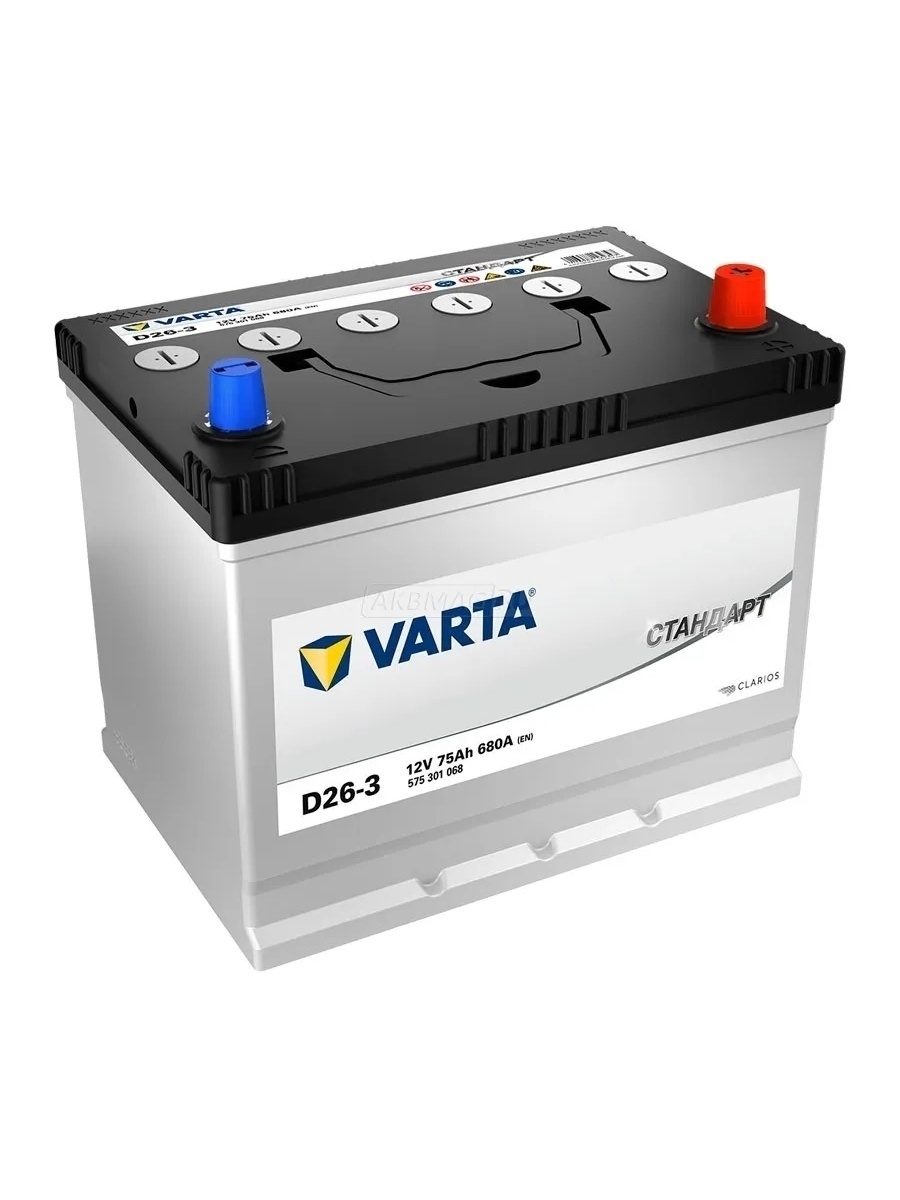 Аккумулятор VARTA СТАНДАРТ D26 75 Ah 680А обратная полярность 261x175x220