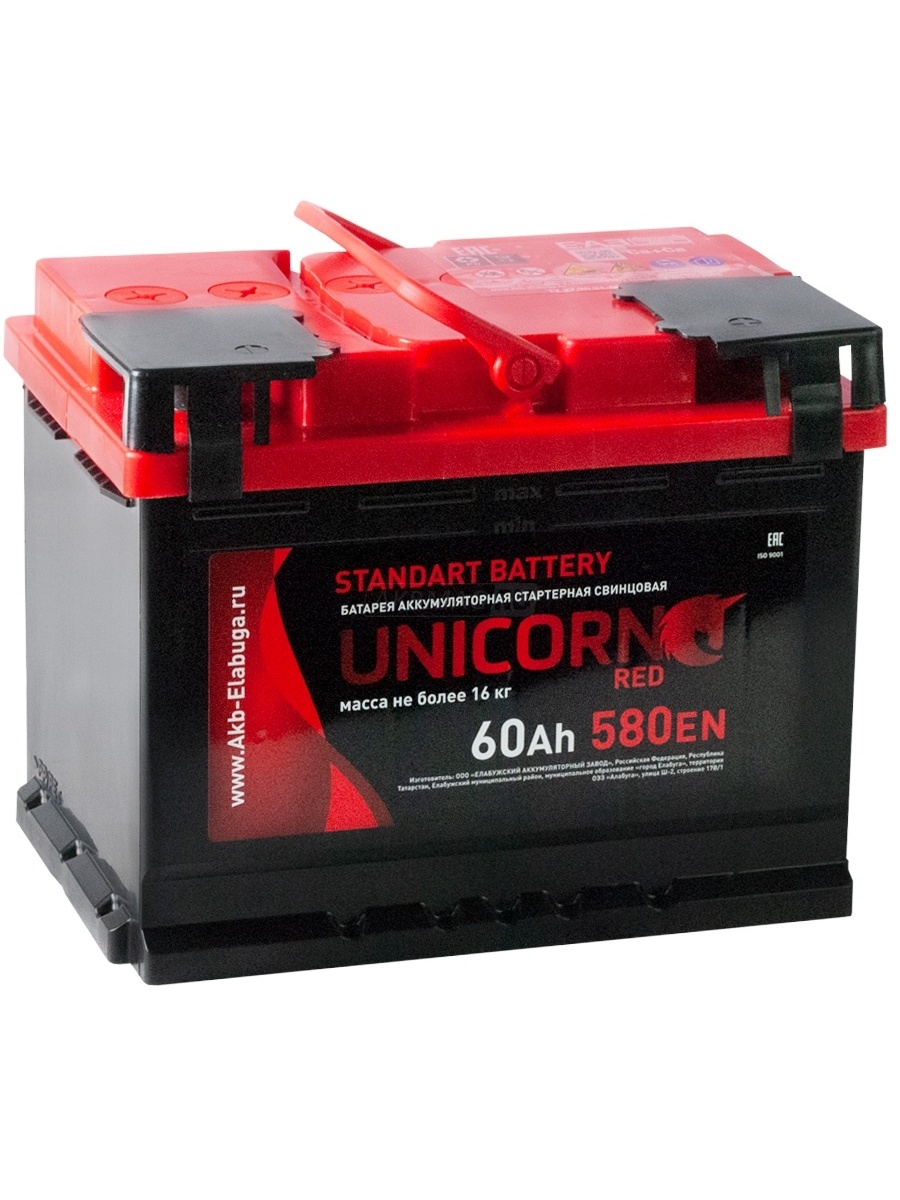 Автомобильный UNICORN RED 60 Ah 580А обратная полярность 242x175x190