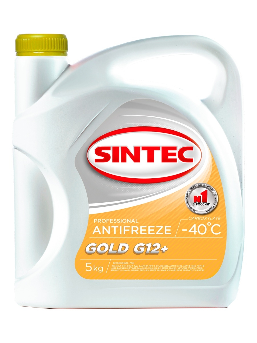 Антифриз Sintec ANTIFREEZE GOLD G12 5кг  Антифриз желтый Sintec Gold G12+