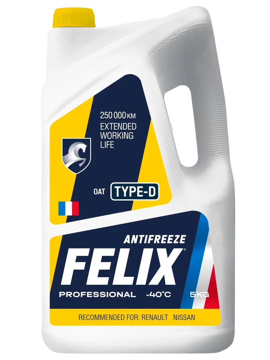 Антифриз FELIX TYPE D G12+, желтый, -40С, 5 кг, для Renault, Nissan