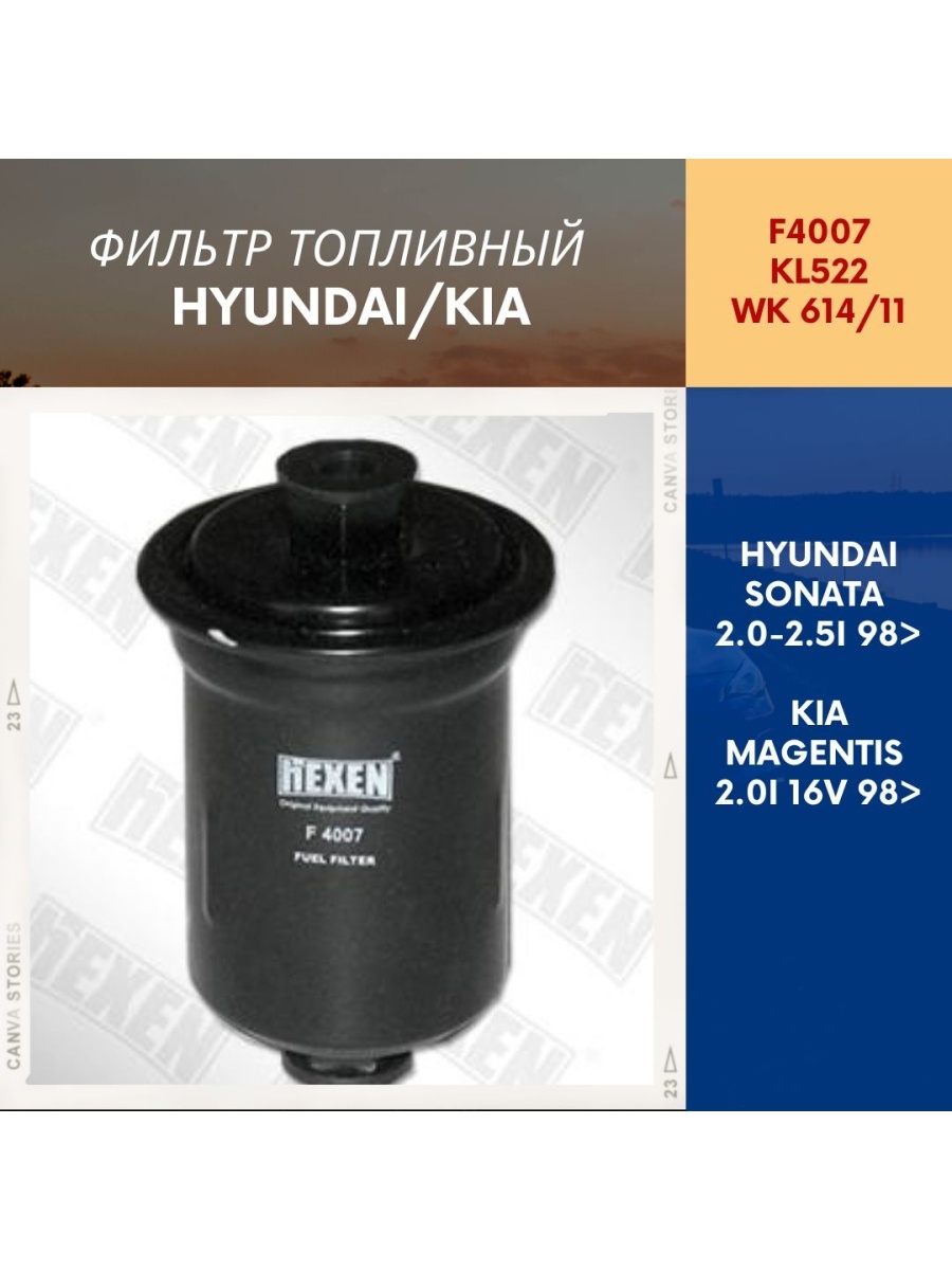 Фильтр топливный Hyundai Sonata IV 2.0-2.5iKia Magentis 2.0i 16V 98-, KL522, PP 9281