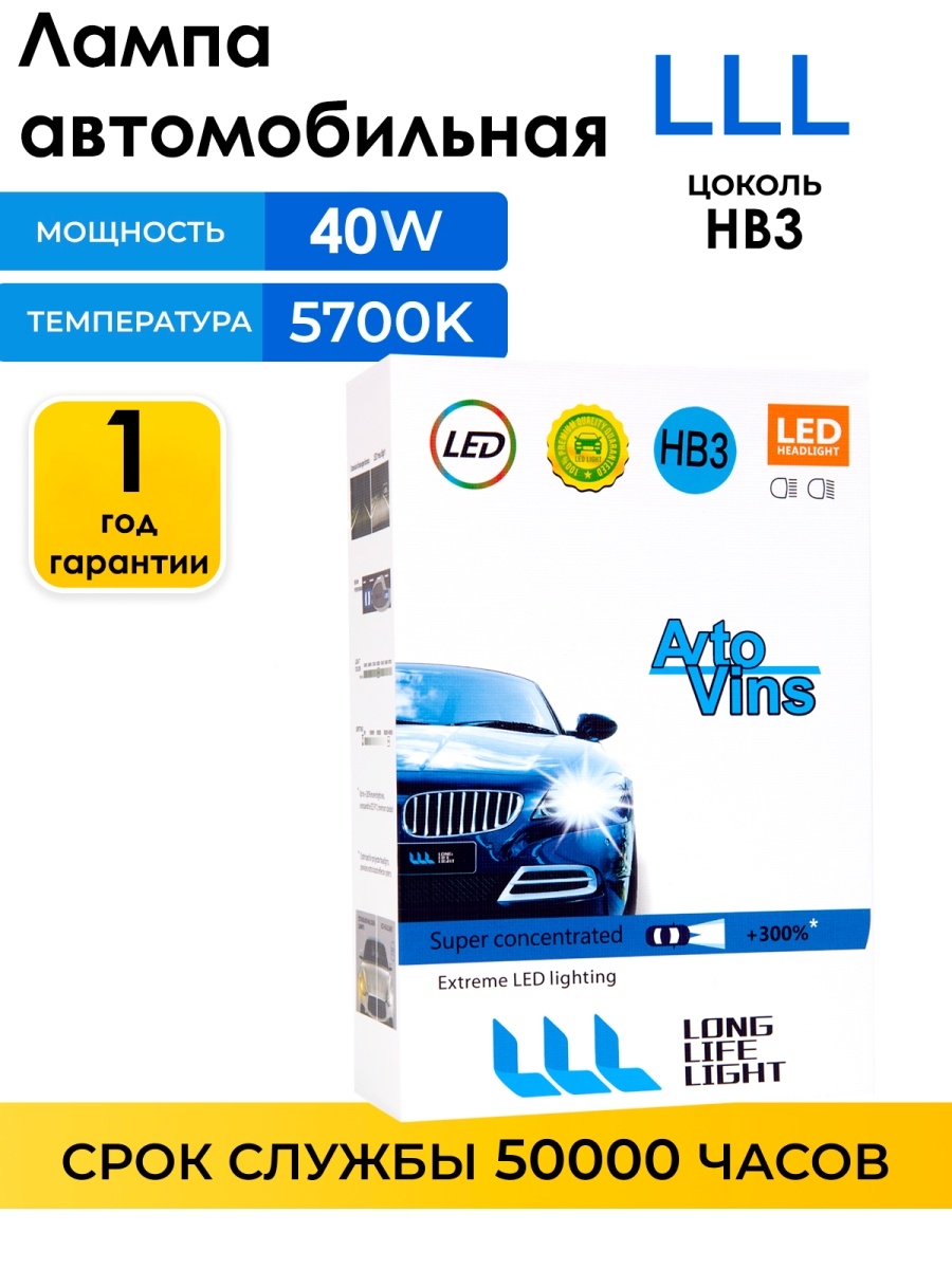 Лампа диодная автомобильная hb3 1224V-36W LED 5700K 3800LM (упак.2шт)  автолампы светодиодные