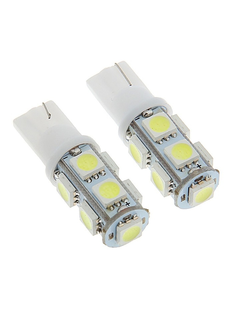 Автолампа светодиодная Cartage, T10 W5W, 12 В, 9 SMD-5050, набор 2 шт