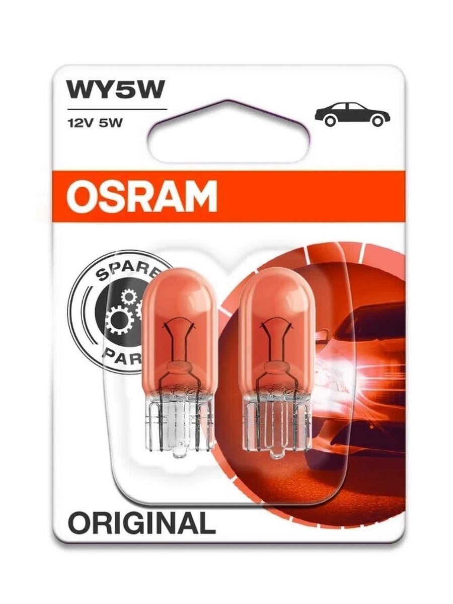 Лампа накаливания сигнальная OSRAM 12V, 5W, WY5W, W2.1x9.5d, 3200K, 2шт - 2827NA02B