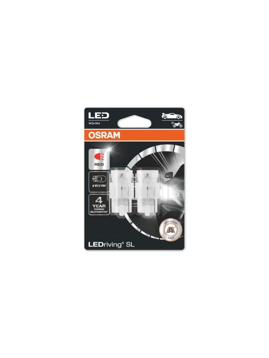 Автолампа OSRAM W21W, W3x16d, LED, 2 шт., RED, 12 В 7505DRP-02B