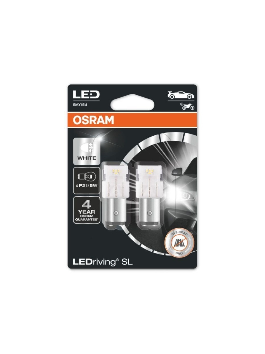 Лампа светодиодная сигнальная OSRAM 12V, 2W, P215W, BAY15s, 6000K, 2шт - 7528DWP02B