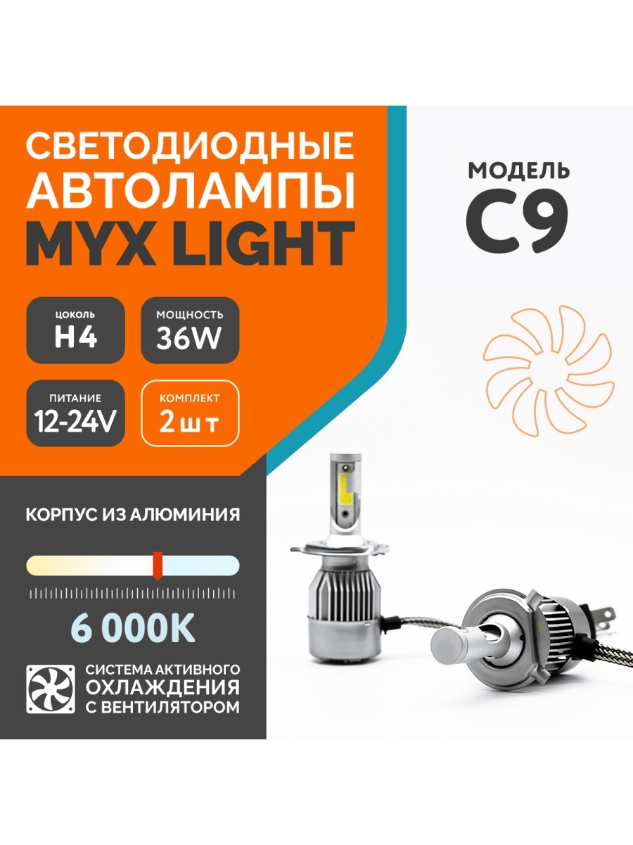 Автомобильная лампа LED C9 с цоколем H4