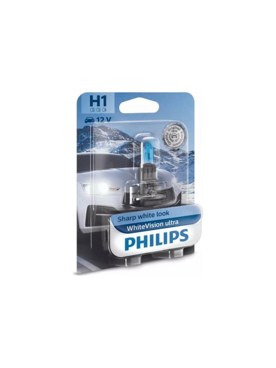 Автолампа PHILIPS H1, 55 Вт, P14.5s, WhiteVision ultra 3700 K, 12 В 12258WVUB1