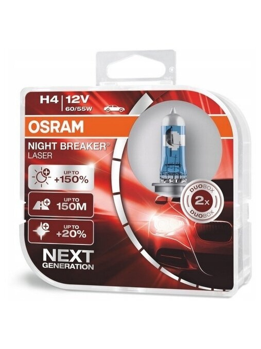 Лампа 64193NL-HCB 6055W 12V P43T H4 BOX2 NIGHT BREAKER LASER OSRAM