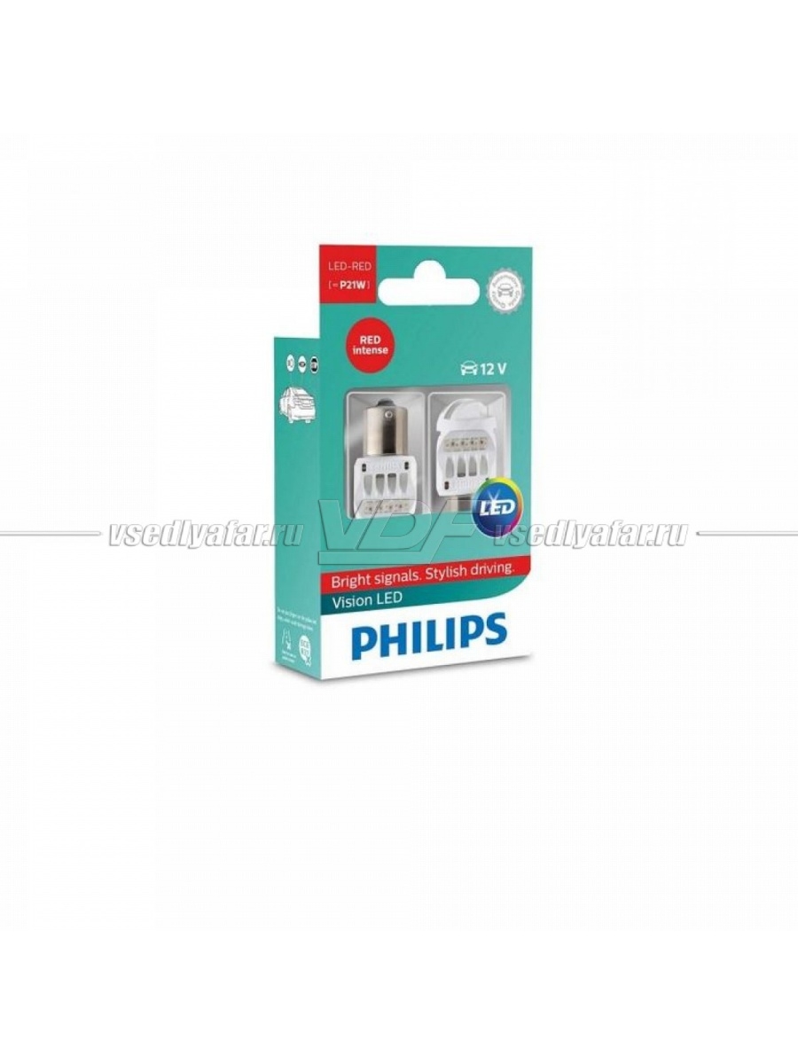 Светодиодные лампы PHILIPS LED P21W 12V-21W BA15s RED 2шт., 12839REDX2