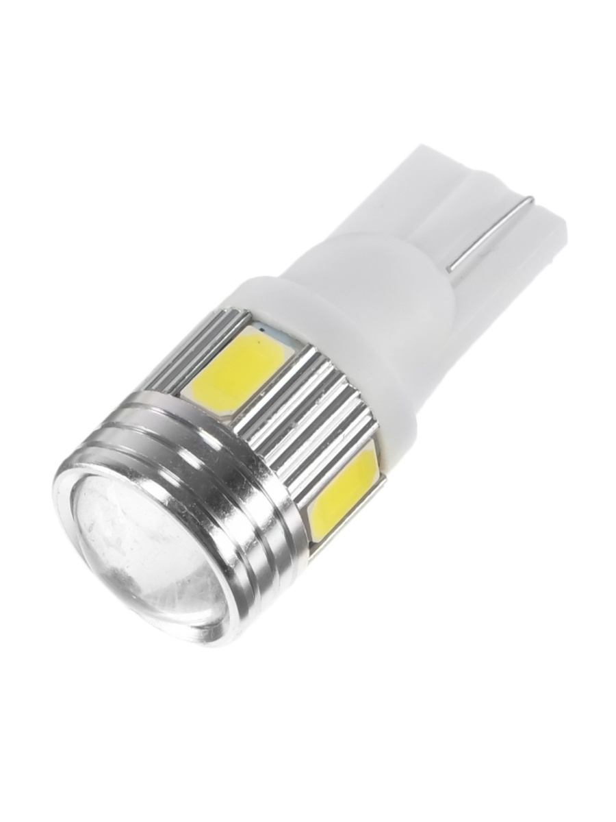 Автолампа светодиодная T10 W5W, 6 LED, 3 Вт, линза, свечение белое