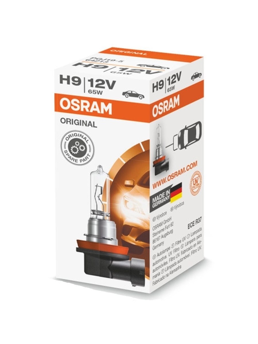 Лампа галогенная головного света OSRAM 12V, 65W, H9, PGJ19-5, 3200K, 1шт - 64213