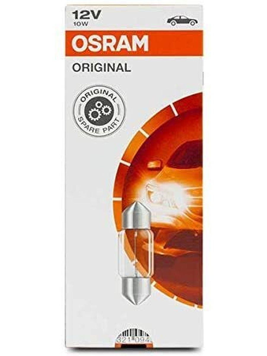 Лампа накаливания сигнальная OSRAM 12V, 10W, C10W, SV8.58, 3200K, 1шт - 6438