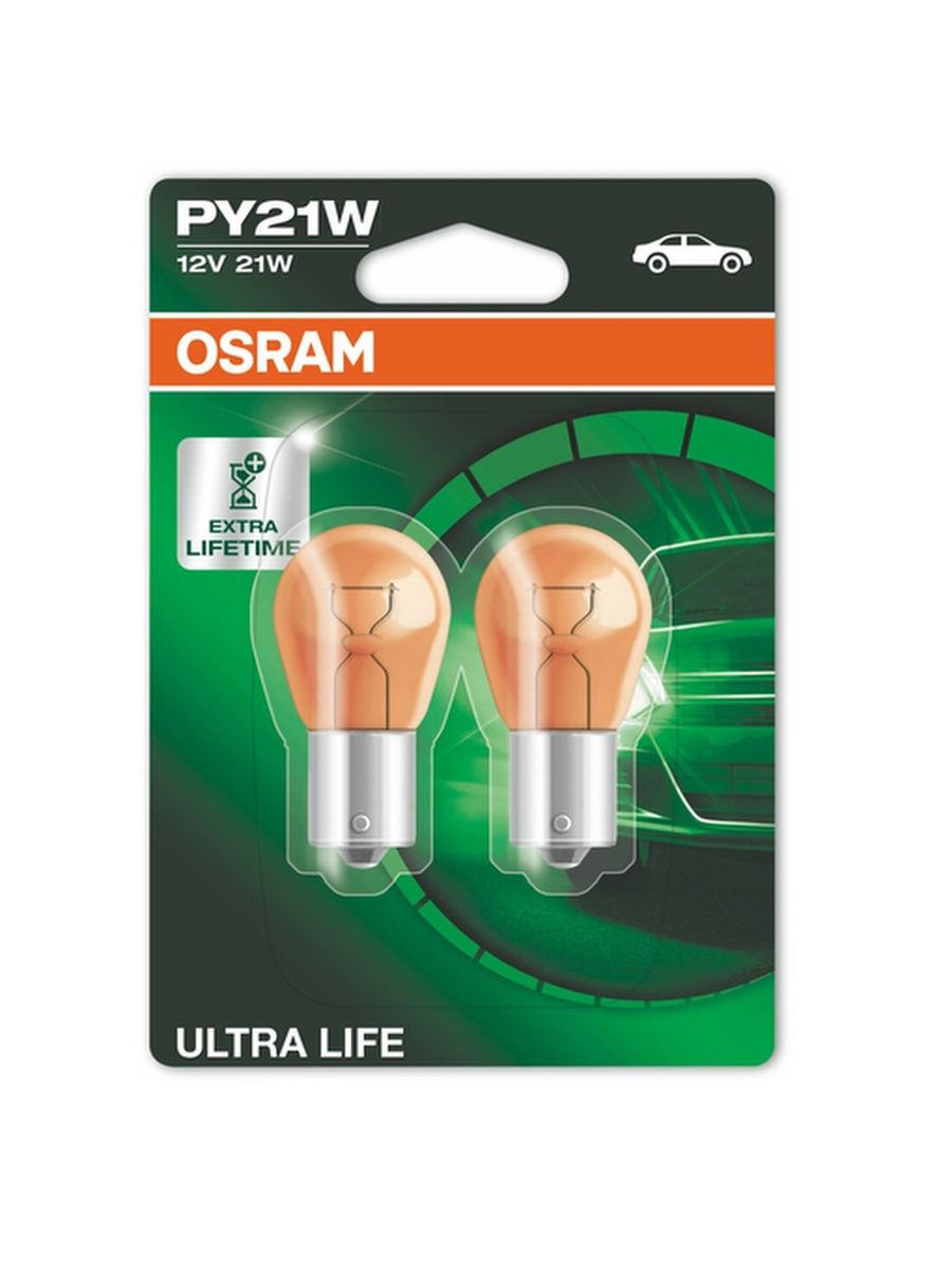 Лампа OSRAM 12V 21W PY21W BAU15s 2шт