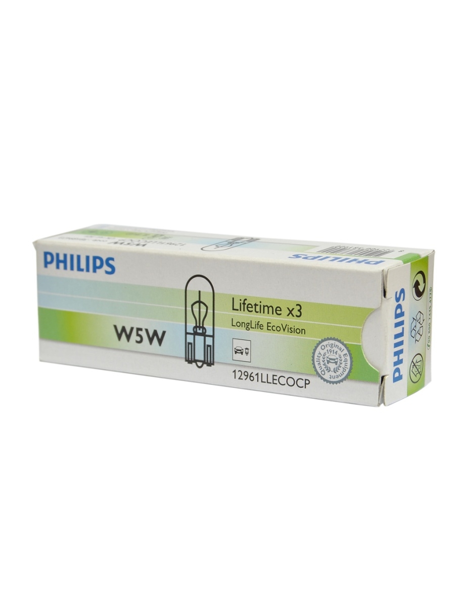 Лампа 12V W5W T10W W2.1x9.5d бесцокольная Long Life Eco Vision PHILIPS  12961LLECOCP