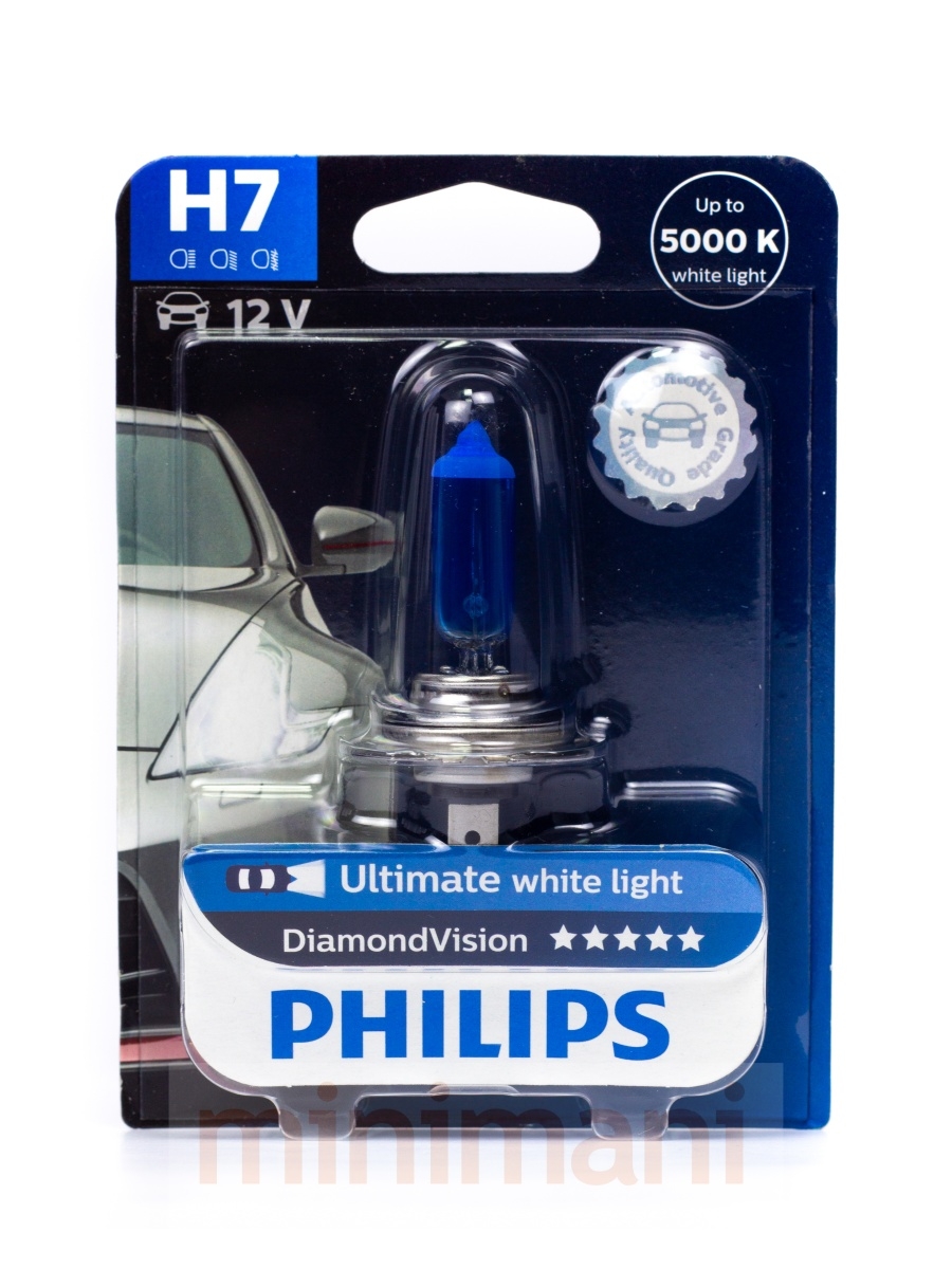 Галогеновая лампа H7 для автомобиля Philips Diamond Vision  Лампочка h7  12В, 55Вт, 5000K  1 шт.