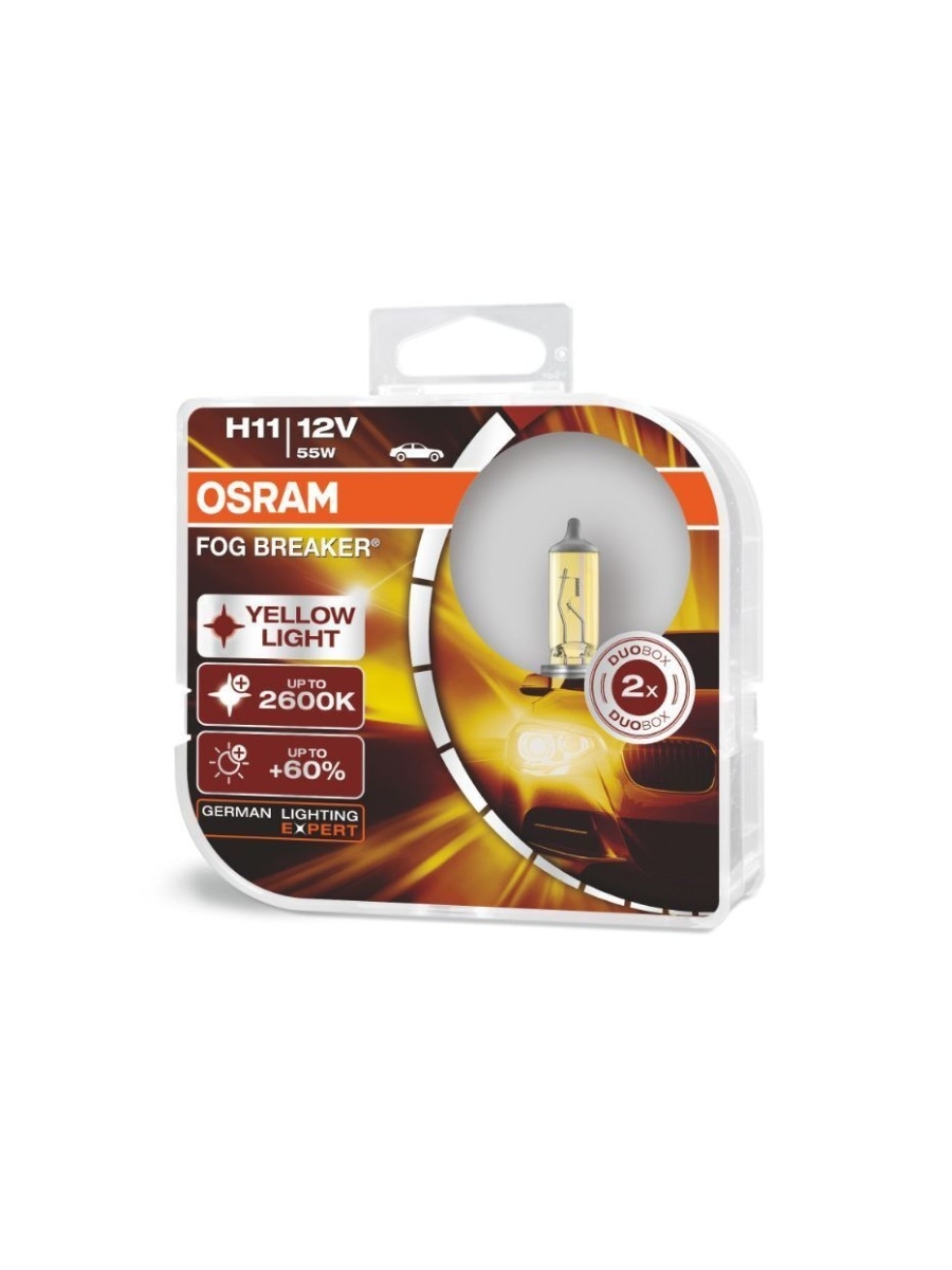 Лампа галогенная H11 12V 55W OSRAM Fog Breaker (+60% света) (2 шт.)