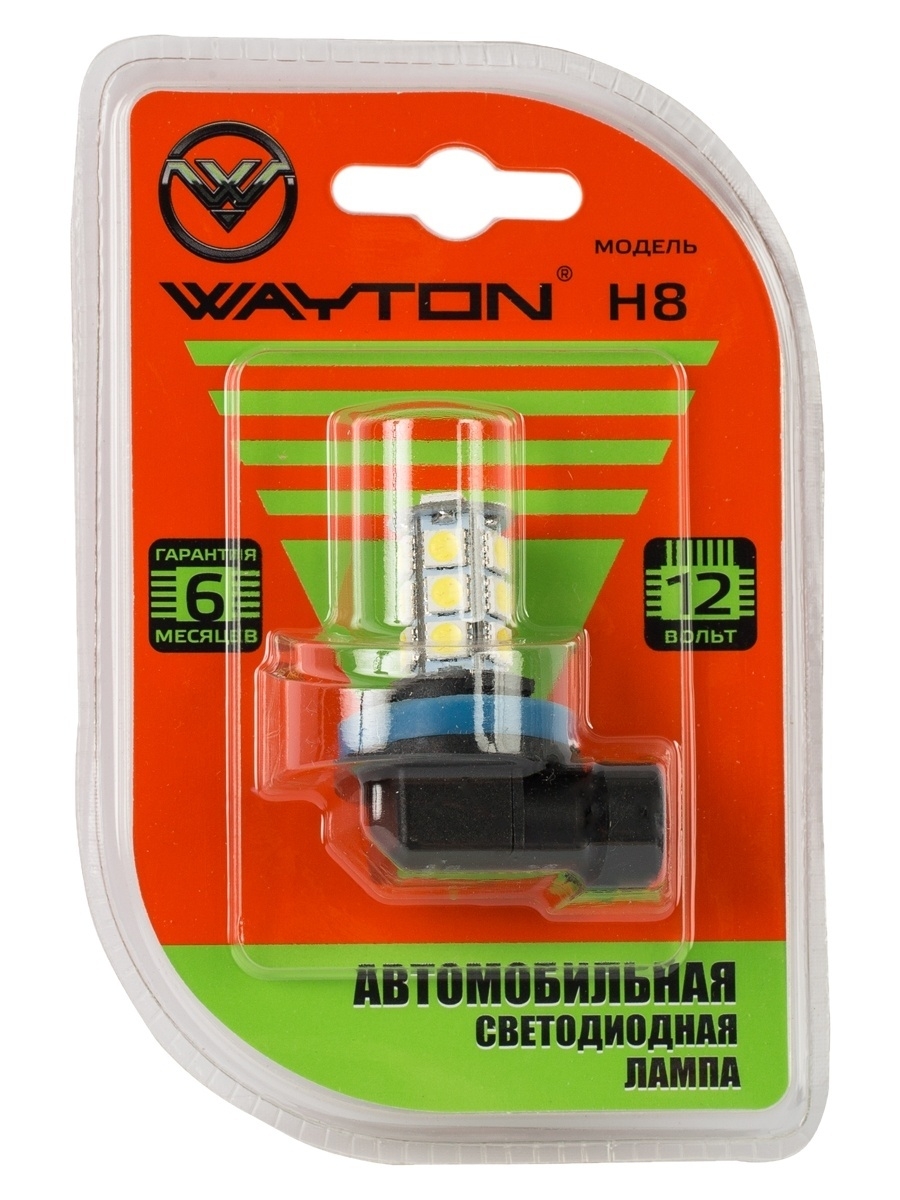 Автомобильная светодиодная лампа WAYTON H8-18SMD (рекомендовано для ПТФДХО) 12V 5000K