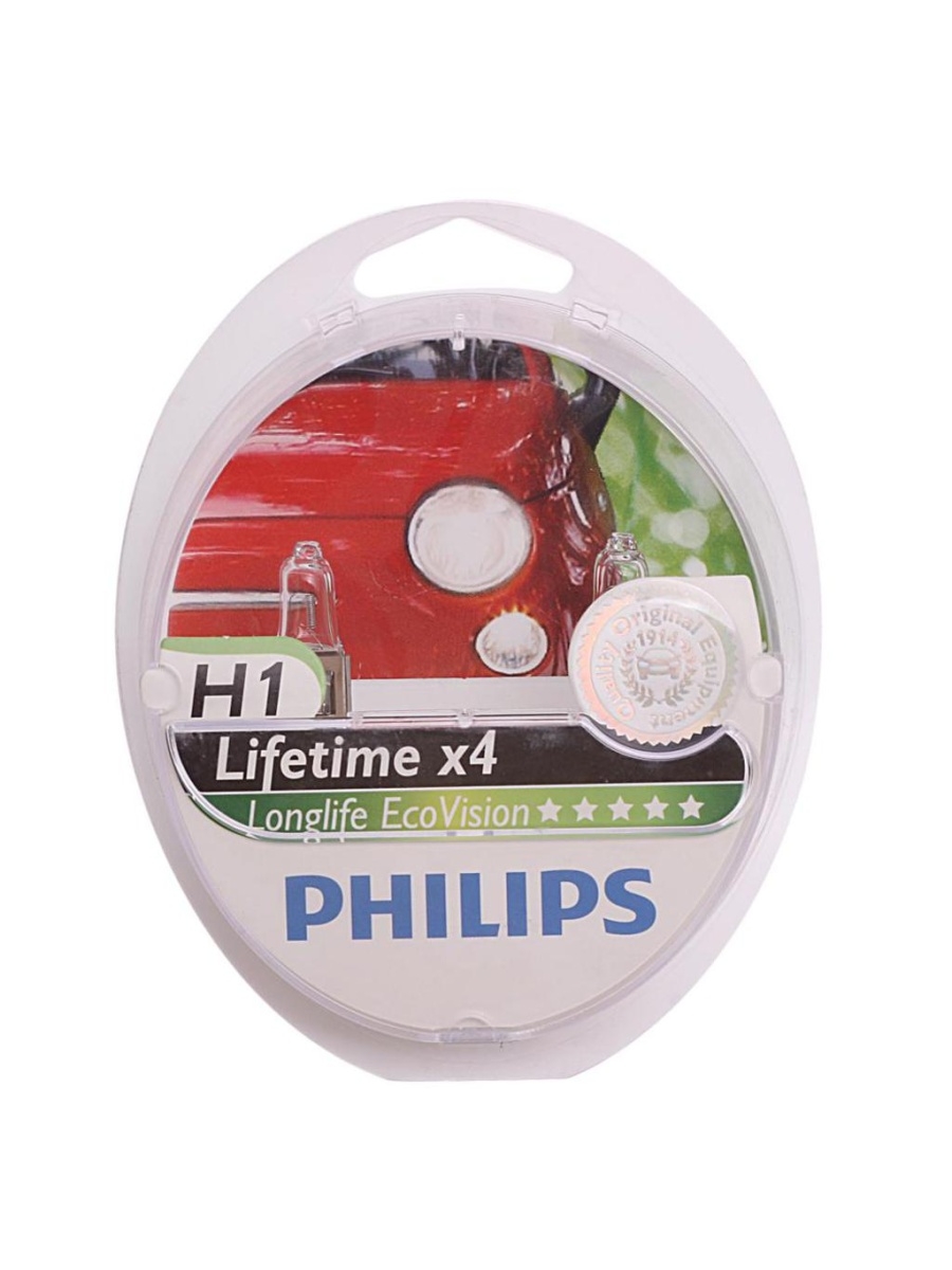 Лампа 12V H1 55W P14.5s 3100K бокс (2шт.) LongLife EcoVision PHILIPS  12258LLECOS2