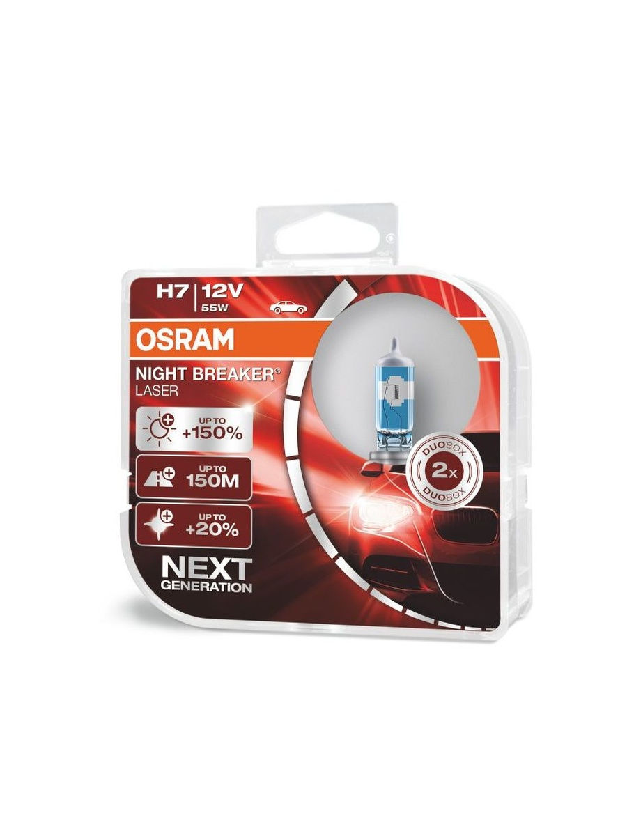 Галогенные лампы головного света OSRAM NIGHT BREAKER LASER, +150% света, H7, 64210NL-HCB 2 шт.