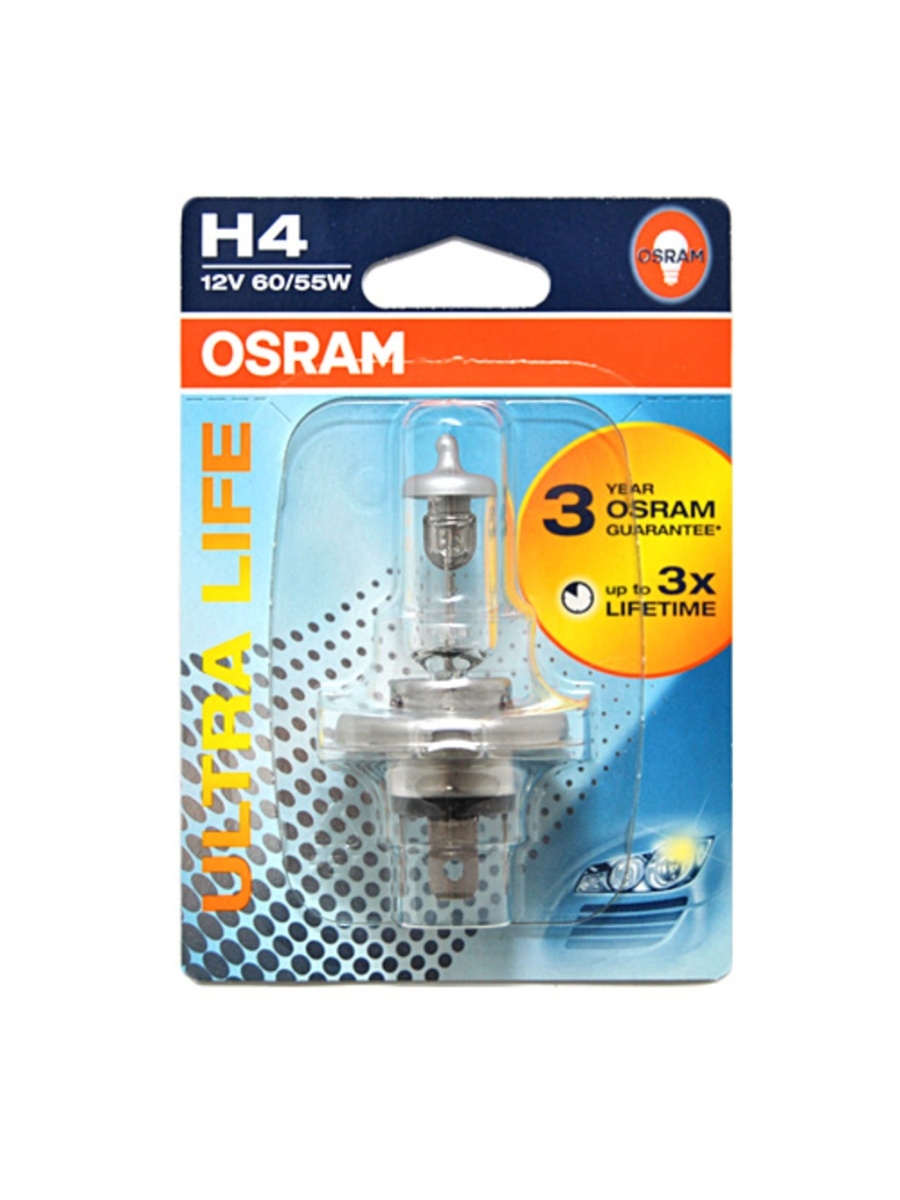 Лампа 12V H4 6055W P43t-38 блистер (1шт.) увеличенный срок службы Ultra Life OSRAM  64193ULT-01B