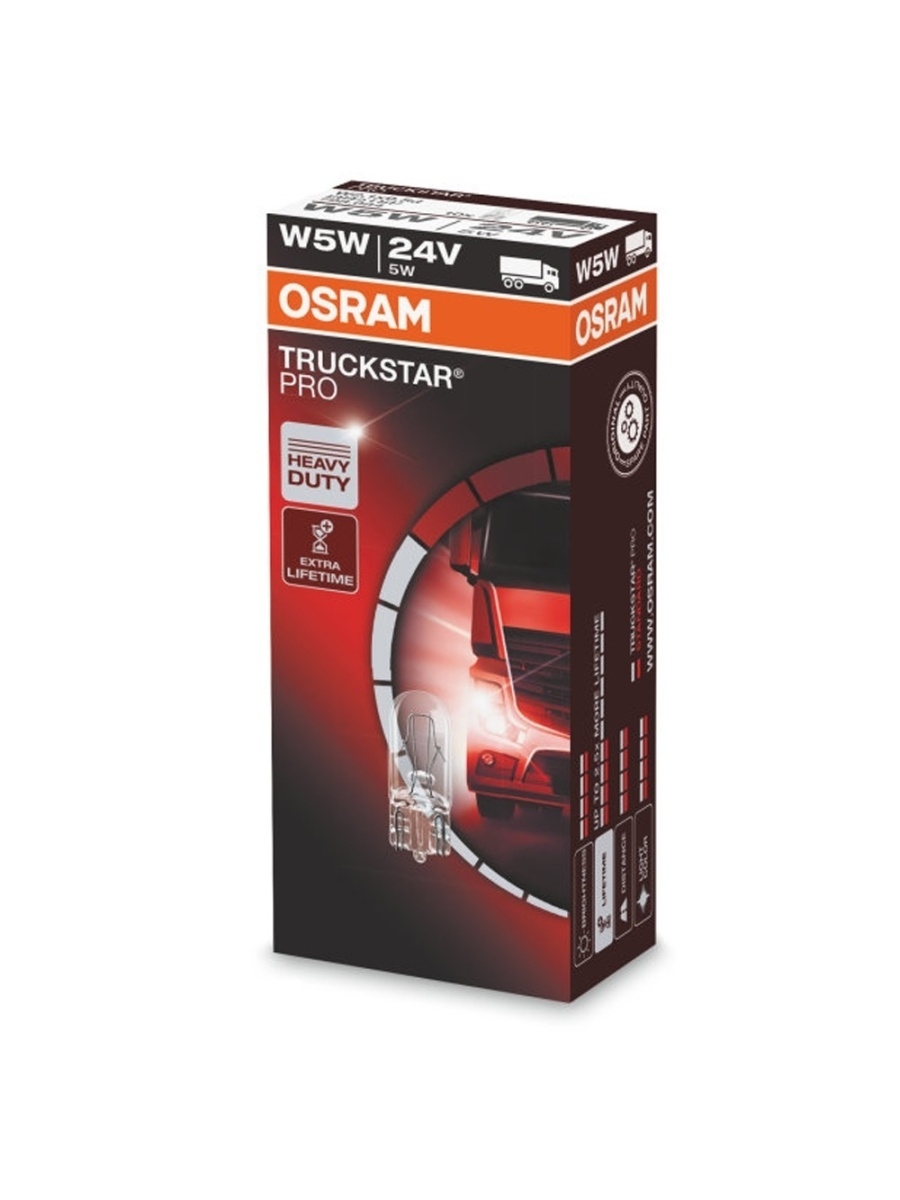 Лампа накаливания сигнальная OSRAM 24V, 5W, W5W, W2.1x9.5d, 3200K 1шт - 2845TSP