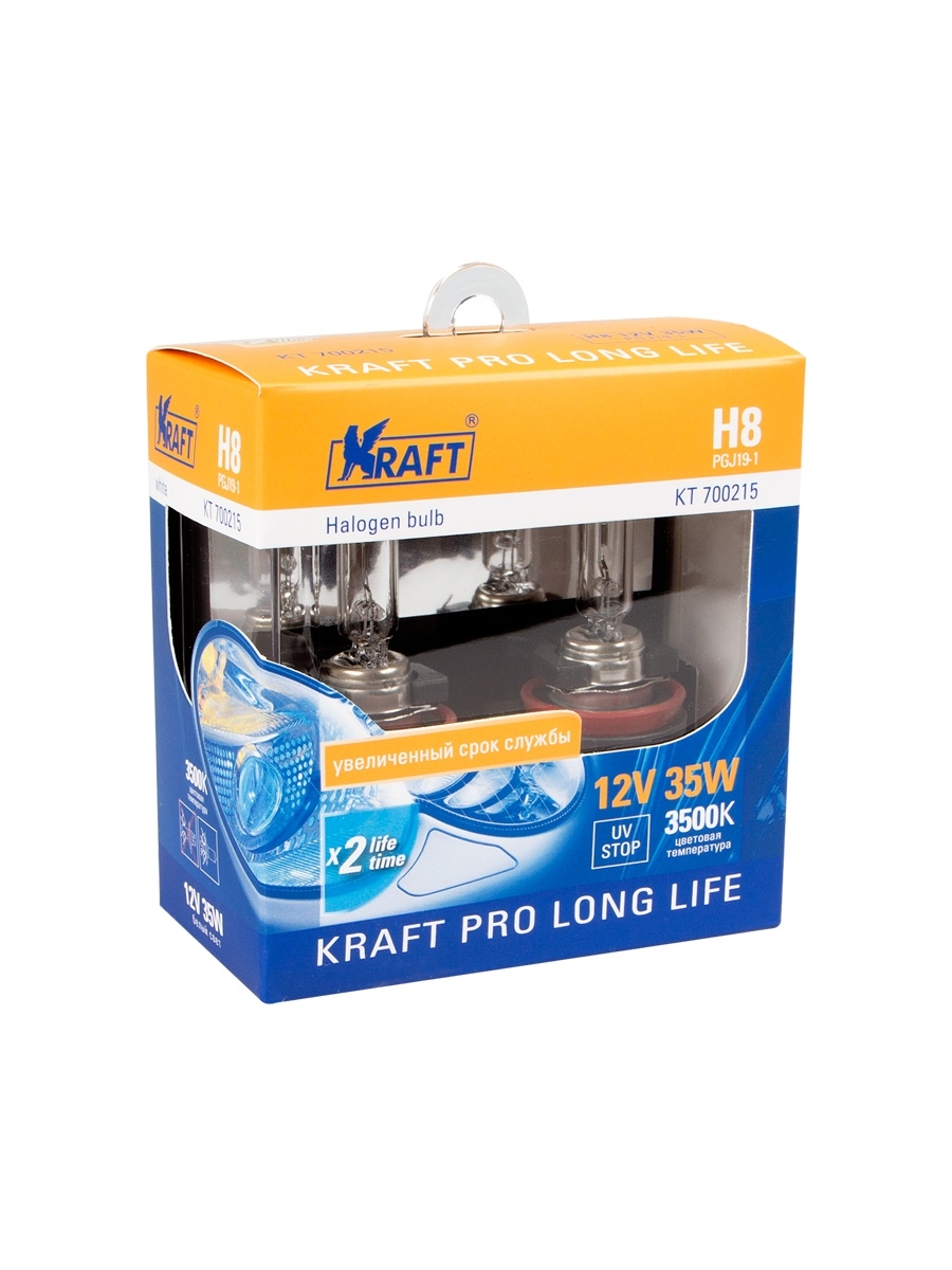 Автомобильные галогенные лампы головного света H8 12v 35w (PGJ19-1) Kraft Pro Long Life 2шт.