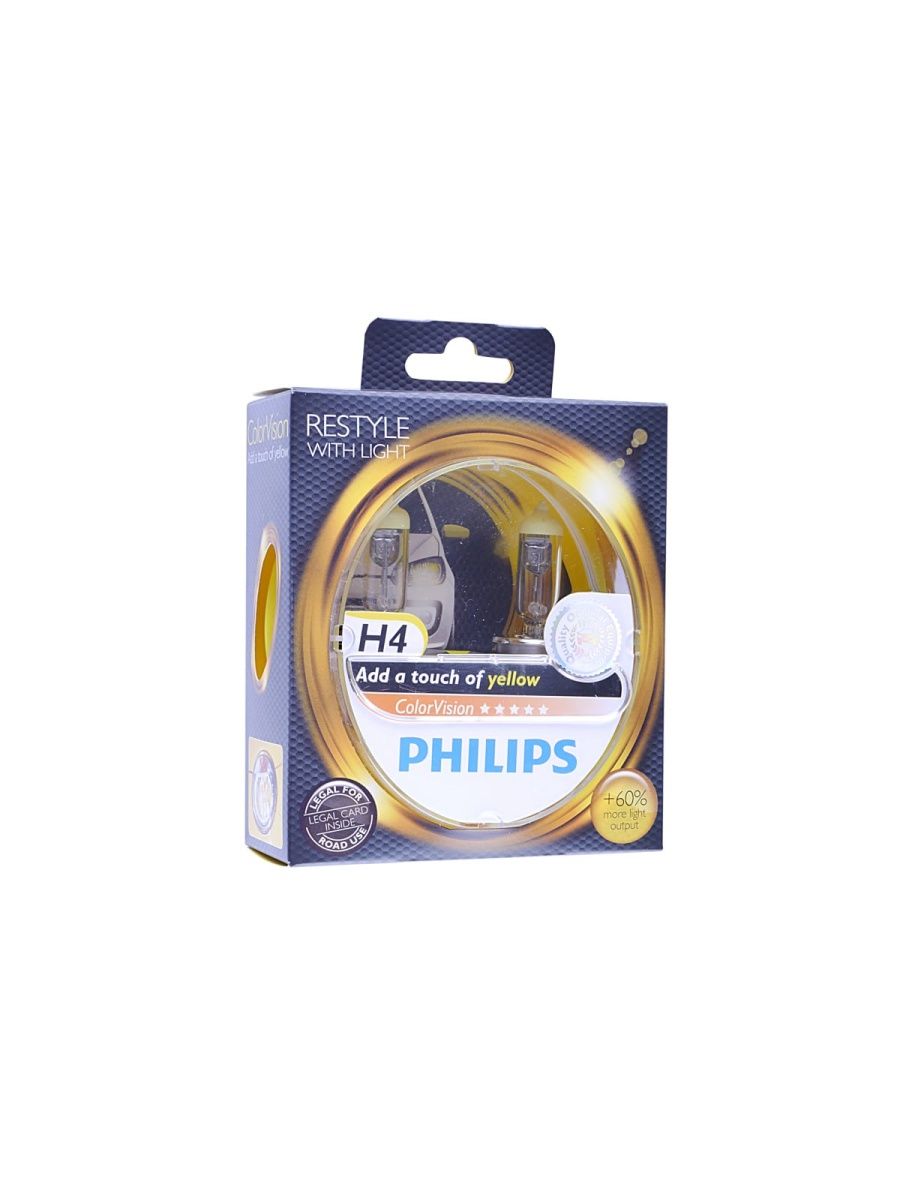 Автолампа PHILIPS H4, 60, 55 P43t-38+60% COLOR VISION YELLOW 3350K 2 шт. 12V 1,5 12342CVPYS2