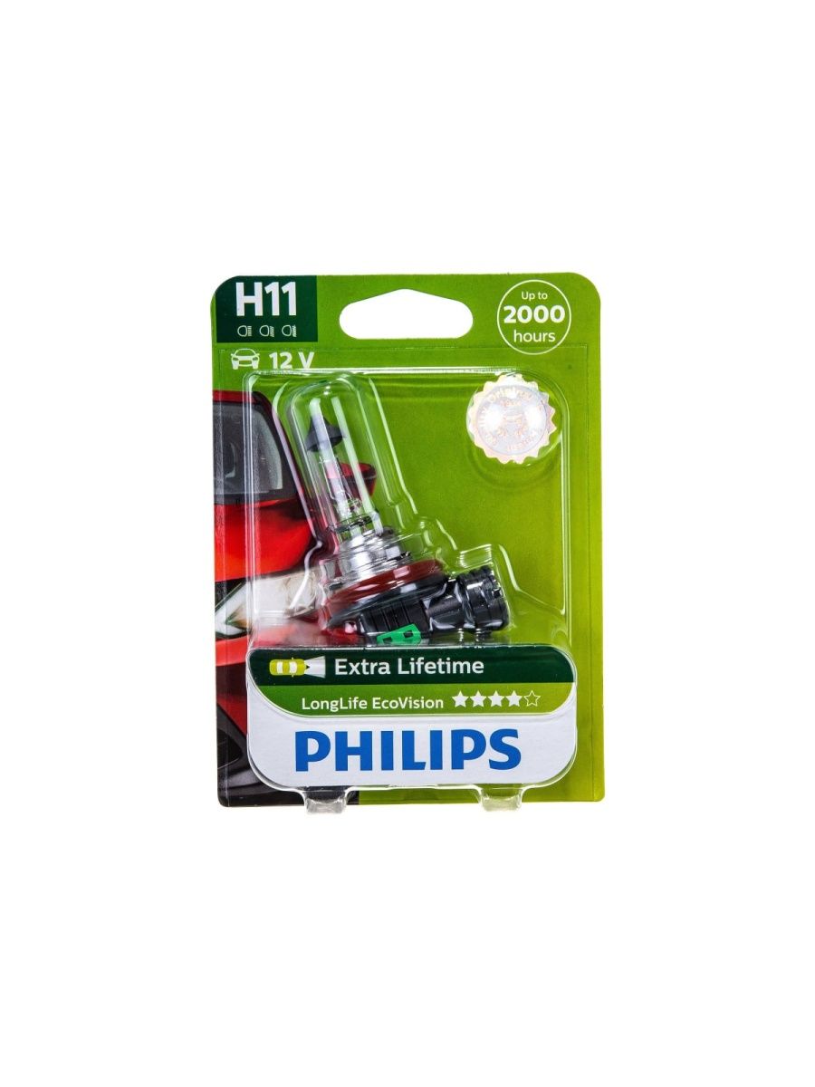 Автолампа PHILIPS H11, 55 PGJ19-2 LONG LIFE ECO VISION 12V 1,10 12362LLECOB1