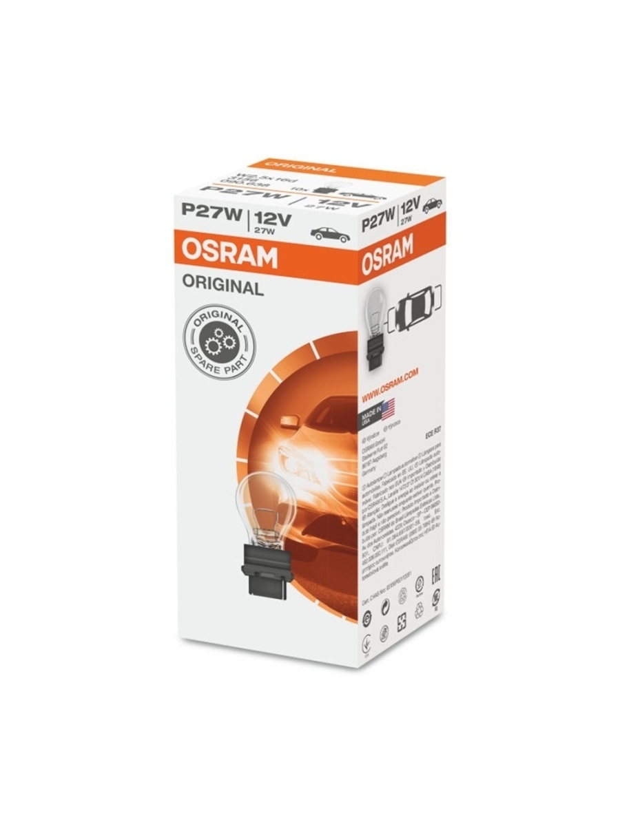 Лампа накаливания сигнальная OSRAM 12V, 27W, P27W, W2.5x16d, 3200K, 1шт - 3156