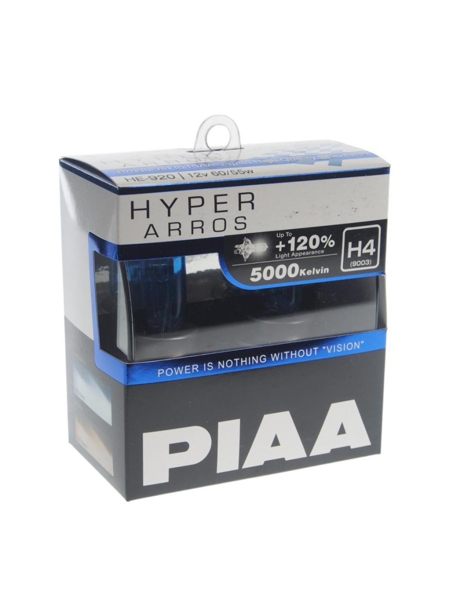 Лампа 12V H4 6055W +120% P43t-38 5000K бокс (2шт.) HYPER ARROS PIAA  HE-920-H4