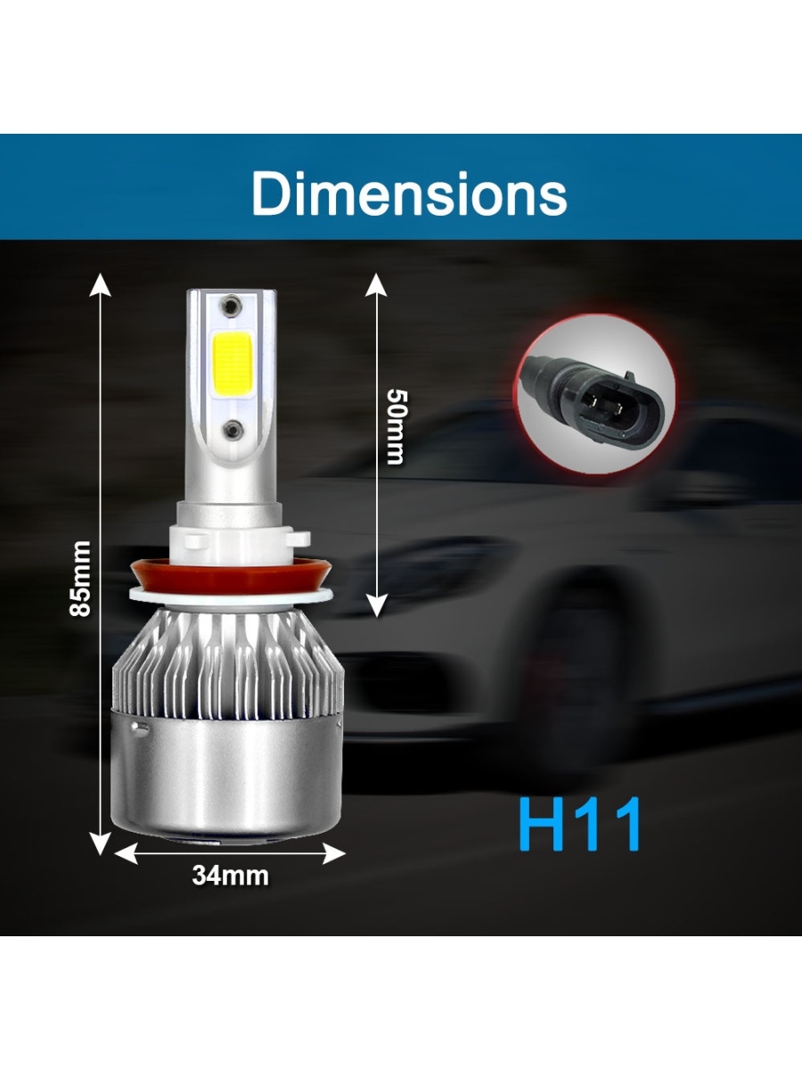 Диоды  Лампа Светодиодная H8 H9 H11  Led Н11  Лампа автомобильная H11  С6 H11 2 шт  Led H8