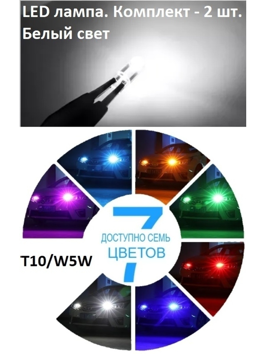 LED Светодиодная авто лампа T10-COB прозрачная акрилW5W 0.4W 23X9мм 12V 400LM Набор - 2шт подсветка