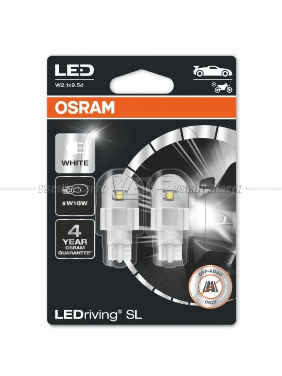 Светодиодные лампы OSRAM Cool White LEDriving SL W16W 12V-LED 6000K 2.1W, 2шт, 921DWP-02B