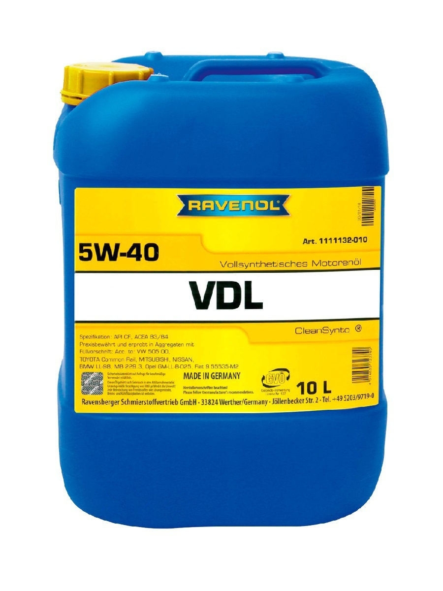 Моторное масло RAVENOL VDL SAE 5W-40 (10л) new