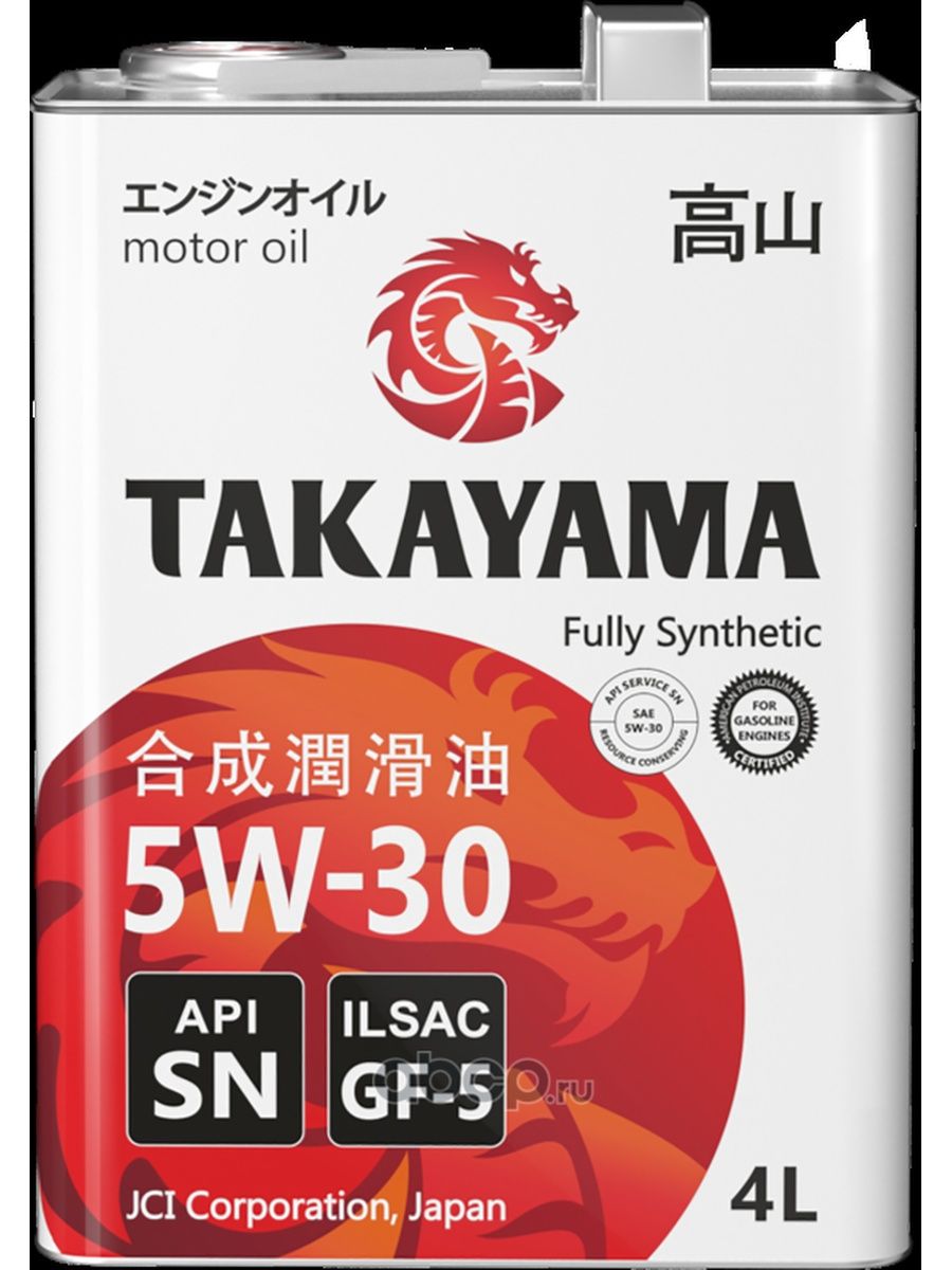 TAKAYAMA Масло моторное для двигателя автомобиля Такаяма синтетика  5W30 4л.