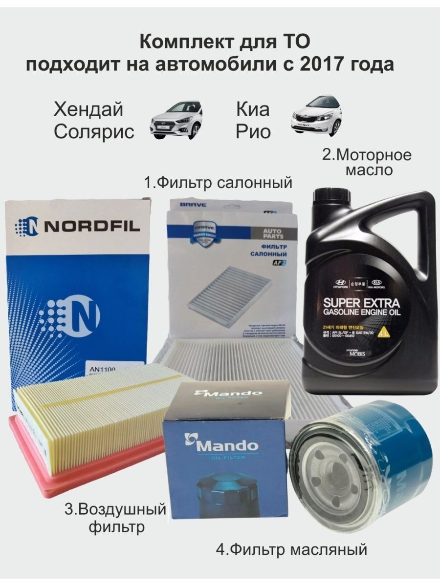Масло и фильтры Рио Солярис 1.6 с 2017-