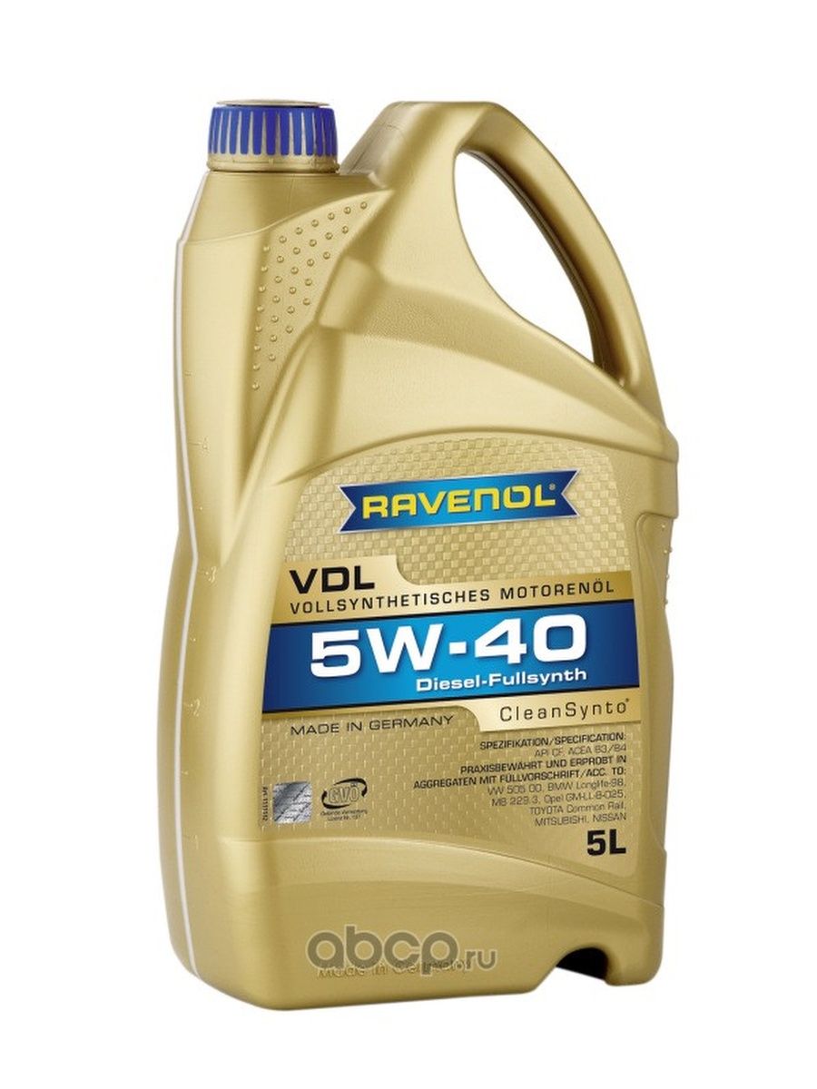 Ravenol Масло моторное для двигателя автомобиля Равенол синтетика  VDL 5W40 5л