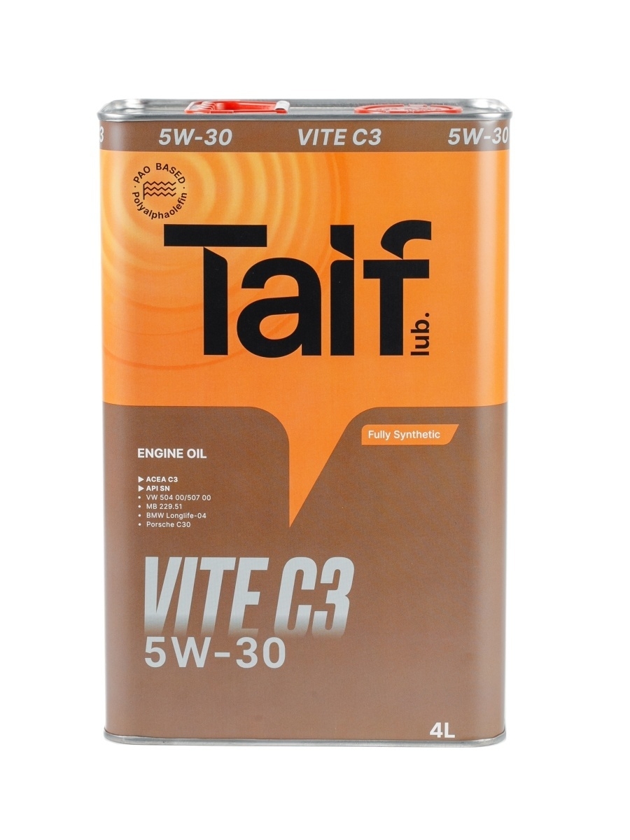 Масло моторное TAIF VITE , синтетическое, ПАО, SAE 5W30,API SN, ACEA C3, 4л