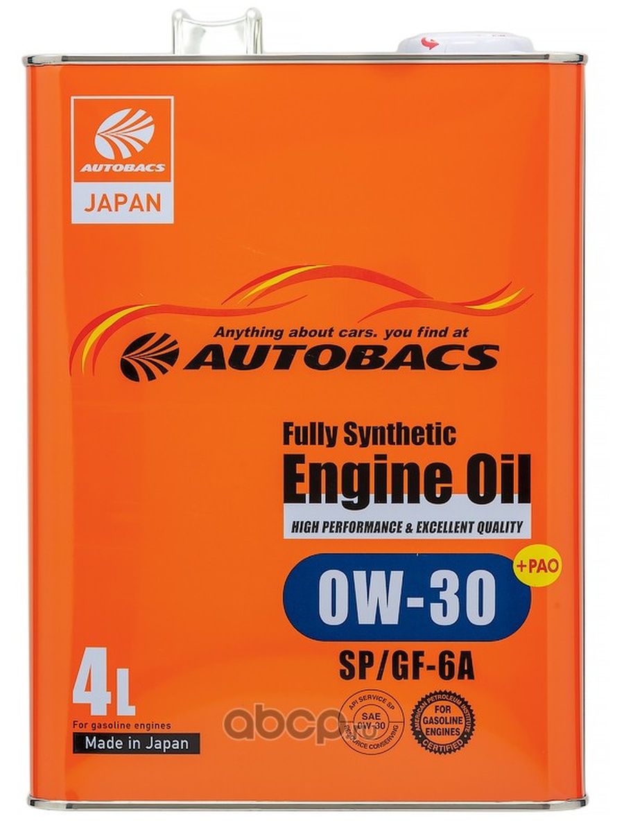 AUTOBACS Масло моторное для двигателя автомобиля Автобакс AUTOBACS SAE 0W30 API SP ILSAC GF-6A FULLY SYNTHETIC синтетика  4л.